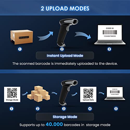 Eyoyo Barcode Scanner, 2500mAh Wireless Barcode Scanner for Inventory, Cordless Vibration Bluetooth Barcode Scanner, Handheld 2D Barcode Scanner Qr Code Scanner for Phone Laptop Tablet and Computer