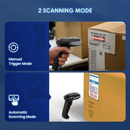 Eyoyo Barcode Scanner, 2500mAh Wireless Barcode Scanner for Inventory, Cordless Vibration Bluetooth Barcode Scanner, Handheld 2D Barcode Scanner Qr Code Scanner for Phone Laptop Tablet and Computer