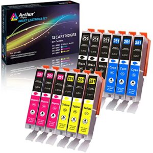 Arthur Imaging Compatible Ink Cartridge Replacement for Canon CLI251XL for use with PIXMA MX922 MG5520 (3 Black, 3 Cyan, 3 Yellow, 3 Magenta, 12-Pack) - CLI251(12)