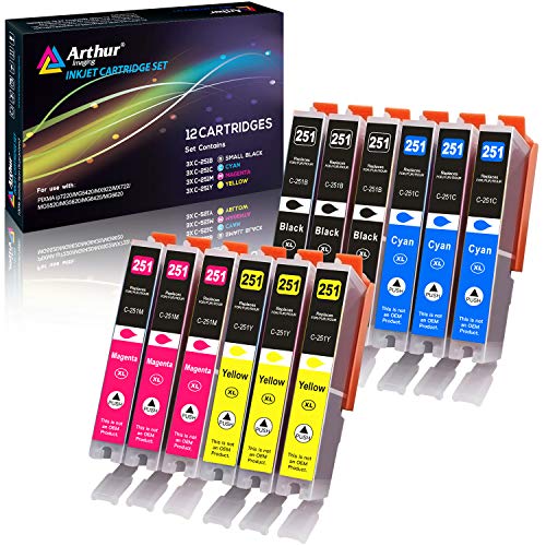 Arthur Imaging Compatible Ink Cartridge Replacement for Canon CLI251XL for use with PIXMA MX922 MG5520 (3 Black, 3 Cyan, 3 Yellow, 3 Magenta, 12-Pack) - CLI251(12)