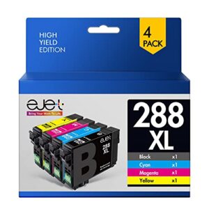 ejet t288 288xl ink high capacity black & color cartridge remanufactured replacement for epson 288 288xl ink for epson xp-440 xp-330 xp-340 xp-430 xp-434 xp-446(1 black, 1 cyan, 1 magenta, 1 yellow)