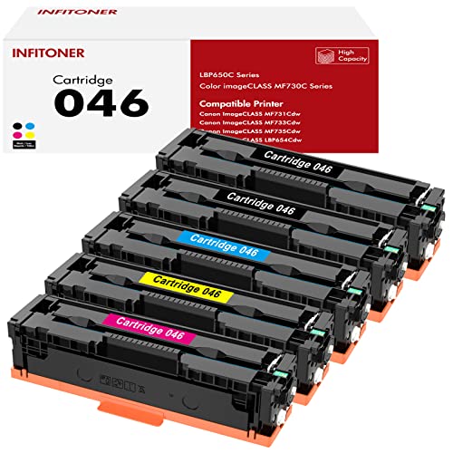 046 046H MF733Cdw 5-Color Toner Cartridge Set Replacement for Canon 046 046H Toner Cartridge for Canon Color imageCLASS MF733Cdw MF731Cdw MF735Cdw LBP654Cdw Laser Printer (5-Pack)