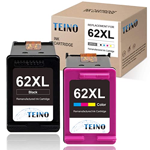 TEINO 62XL Remanufactured Ink Cartridge Replacement for HP 62XL 62 use with OfficeJet 200 250 Mobile Envy 7640 5660 7645 5540 5740 5643 5640 8000 OfficeJet 5740 5745 5743 (Black Tri-Color, 2-Pack)