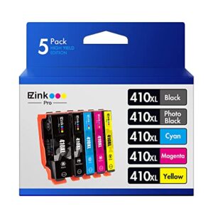 e-z ink pro 410xl remanufactured ink cartridge replacement for epson 410xl 410 xl t410xl to use with xp-640 xp-830 xp-7100 xp-530 xp-630 (5 pack, 1 black, 1 cyan, 1 magenta, 1 yellow, 1 photo black)