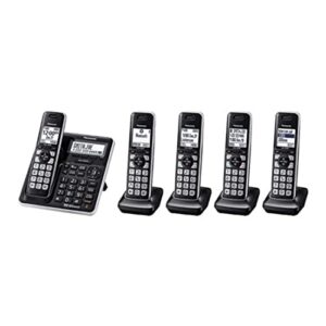 panasonic kx-tg985sk link to cell bluetooth voice assist talking caller id answer-by-voice call block low battery alert cordless phone – 5 handset (renewed)