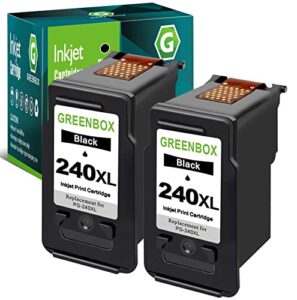 greenbox remanufactured high yield pg-240 xl black ink cartridge replacement for canon 240xl pg240 for pixma mg3600 mg3620 mg3220 mg3520 mg3522 mx432 mx472 mx512 mx532 ts5120 printer (2 pack)