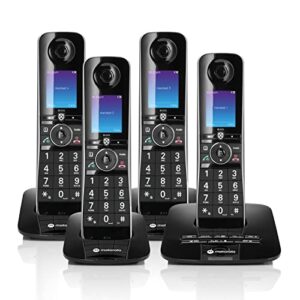 motorola voice d8714 cordless phone system w/4 digital handsets + bluetooth to cell, answering machine, call block – black
