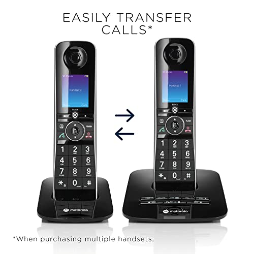 Motorola Voice D8714 Cordless Phone System w/4 Digital Handsets + Bluetooth to Cell, Answering Machine, Call Block - Black