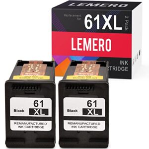 lemero 61xl remanufactured ink cartridge replacement for hp 61 xl 61xl black ink cartridge for hp envy 4500 5530 4501 4502 officejet 4630 4635 4632 deskjet 2541 2542 printer ink cartridge (2 black)