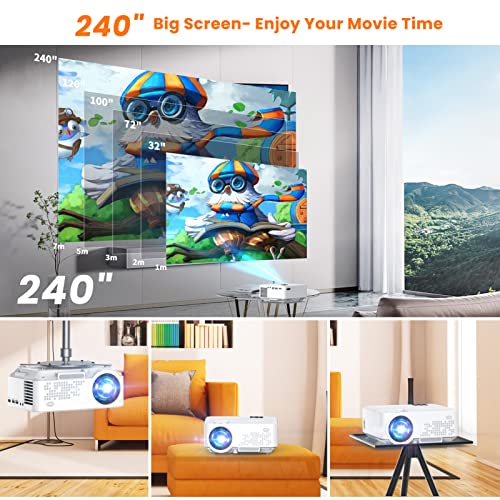 VYSER Projector, 7500L Outdoor Portable Projector with WiFi, 240" Display Full HD 1080P Home Theater Movie Projector, Wireless Smart Connection Compatible with Phone/TV Stick/USB/HDMI/VGA/AV/SD