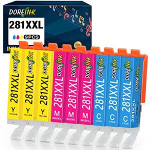 doreink compatible 281 ink cartridge replacement for canon 281 cli-281xxl 281xxl 281xl for pixma tr8520 tr8620 ts6320 ts9120 ts8320 ts6320 ts6220 tr7520 ts6120 printer (cyan, magenta, yellow) 9 pack