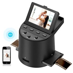 wireless digital film and slide scanner with 22mp, converts 35mm, 126, 110, super 8 films slides, negatives to jpeg, tilt-up 3.5 large lcd, transfer pictures to phones via wifi connection, mac pc