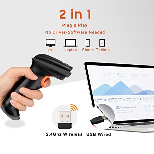 Tera Barcode Scanner Wireless and Wired with Battery Level Indicator 1D 2D QR Digital Printed Bar Code Reader Cordless Handheld Barcode Scanner Compact Plug and Play Model D5100