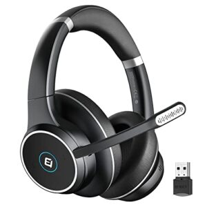 bluetooth headset with microphone, emeet enc noise cancelling headphones with 4 mics, all day battery & comfortable design pc headset, dual-bluetooth/dongle/usb connection for pc/mac/tablet/cell phone