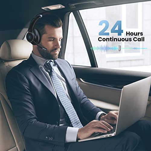 Bluetooth Headset with Microphone, EMEET ENC Noise Cancelling Headphones with 4 Mics, All Day Battery & Comfortable Design PC Headset, Dual-Bluetooth/Dongle/USB Connection for PC/Mac/Tablet/Cell Phone