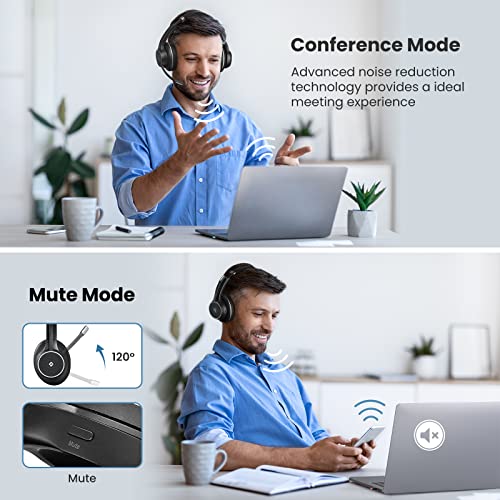 Bluetooth Headset with Microphone, EMEET ENC Noise Cancelling Headphones with 4 Mics, All Day Battery & Comfortable Design PC Headset, Dual-Bluetooth/Dongle/USB Connection for PC/Mac/Tablet/Cell Phone