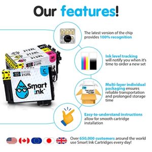 Smart Ink Remanufactured Ink Cartridge Replacement for Epson 212 Ink Cartridges 212XL T212 XL to use with Workforce WF-2830 WF-2850 XP-4100 XP-4105 (Black & Cyan/Magenta/Yellow 4 Combo Pack)
