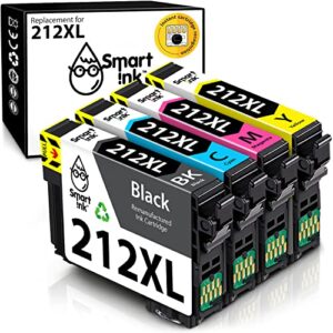 smart ink remanufactured ink cartridge replacement for epson 212 ink cartridges 212xl t212 xl to use with workforce wf-2830 wf-2850 xp-4100 xp-4105 (black & cyan/magenta/yellow 4 combo pack)