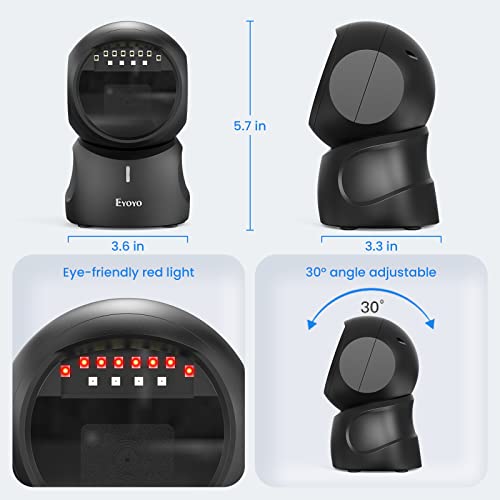 Eyoyo Barcode Scanner, QR 2D Hands-Free Omnidirectional Automatic Sensing Scanning USB Desktop Barcode Scanner, Wired Bar Code Reader Screen Scanning for POS PC Supermarket Library Retail Bookstore