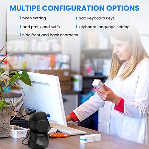 Eyoyo Barcode Scanner, QR 2D Hands-Free Omnidirectional Automatic Sensing Scanning USB Desktop Barcode Scanner, Wired Bar Code Reader Screen Scanning for POS PC Supermarket Library Retail Bookstore