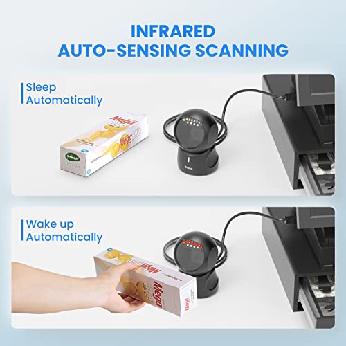 Eyoyo Barcode Scanner, QR 2D Hands-Free Omnidirectional Automatic Sensing Scanning USB Desktop Barcode Scanner, Wired Bar Code Reader Screen Scanning for POS PC Supermarket Library Retail Bookstore