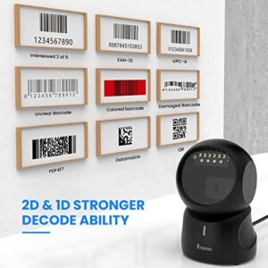 Eyoyo Barcode Scanner, QR 2D Hands-Free Omnidirectional Automatic Sensing Scanning USB Desktop Barcode Scanner, Wired Bar Code Reader Screen Scanning for POS PC Supermarket Library Retail Bookstore