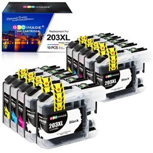 gpc image compatible ink cartridge replacement for brother lc203 lc203xl lc201 xl to use with mfc-j480dw mfc-j880dw mfc-j4420dw mfc-j680dw printer tray(4 black, 2 cyan, 2 magenta, 2 yellow, 10 pack)