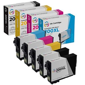 LD Products Remanufactured Replacements for Epson 200xl Ink Cartridges 200 XL High Yield for XP-200, XP-300, XP-310, XP-400, WF-2520, WF-2530, WF-2540 (2 Black, 1 Cyan, 1 Magenta, 1 Yellow, 5-Pack)