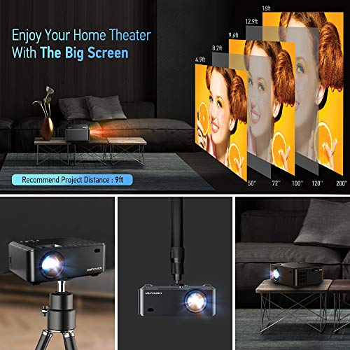 WiFi Mini Projector, DBPOWER 8000L HD Video Projector with Carrying Case&Zoom, 1080P and iOS/Android Sync Screen Supported, Portable Home Movie Projector Compatible w/Smart Phone/Laptop/PC/DVD/TV