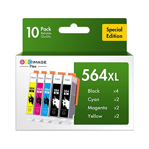 GPC Image Flex Compatible 564XL Ink Cartridge Combo Pack Replacement for HP 564XL 564 XL Ink Compatible with DeskJet 3520 3522 Officejet 4620 Photosmart 5520 6510 6520 Ink Printer (B/C/M/Y, 10 Pack)