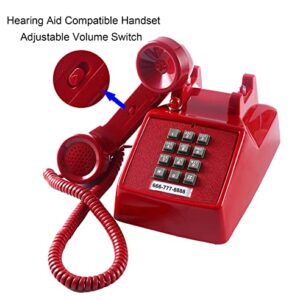 Retro Single Line Desk Telephone for Landline with Indicator, Classic 2500 Analog Desk Phone with Metal Base, Old Landline Phone in Large Button, Vintage Corded Desk Phone for Home, Office, Red