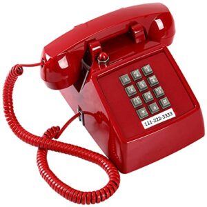 retro single line desk telephone for landline with indicator, classic 2500 analog desk phone with metal base, old landline phone in large button, vintage corded desk phone for home, office, red
