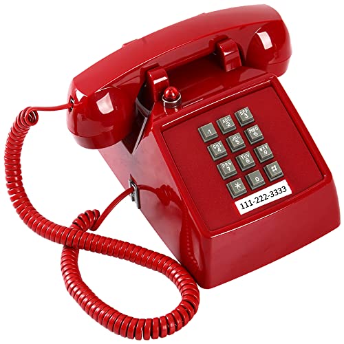 Retro Single Line Desk Telephone for Landline with Indicator, Classic 2500 Analog Desk Phone with Metal Base, Old Landline Phone in Large Button, Vintage Corded Desk Phone for Home, Office, Red