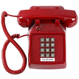 Retro Single Line Desk Telephone for Landline with Indicator, Classic 2500 Analog Desk Phone with Metal Base, Old Landline Phone in Large Button, Vintage Corded Desk Phone for Home, Office, Red