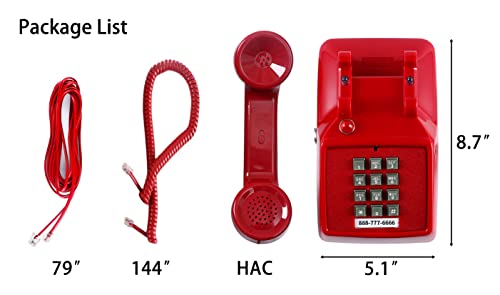 Retro Single Line Desk Telephone for Landline with Indicator, Classic 2500 Analog Desk Phone with Metal Base, Old Landline Phone in Large Button, Vintage Corded Desk Phone for Home, Office, Red
