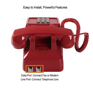 Retro Single Line Desk Telephone for Landline with Indicator, Classic 2500 Analog Desk Phone with Metal Base, Old Landline Phone in Large Button, Vintage Corded Desk Phone for Home, Office, Red