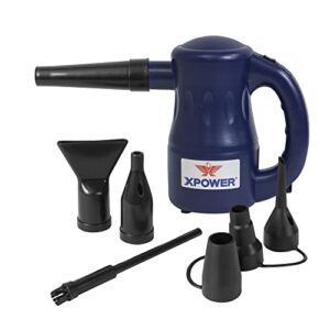 xpower a-2 cyber duster electric air duster for dusting, drying, inflating, blowing, car detailing, computer maintenance, leaf blowing, 90 cfm, 7 nozzles + 2 brushes, high performance motor, eco-friendly, navy blue
