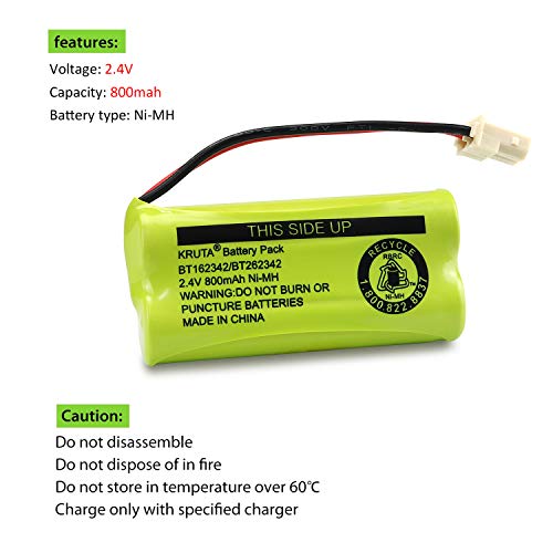 Kruta BT166342 BT266342 Battery 2.4V 800mah Replacement Battery Pack Compatible with for BT183342 BT283342 BT162342 BT262342 VTech CS6114 CS6419 CS6719 at&T EL52300 CL80111 Cordless Phone (Pack 4)