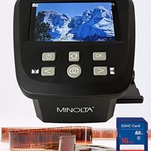 MINOLTA Film & Slide Scanner, Large 5" Screen, Convert Color & B&W 35mm, 126, 110 Negative & Slides, Super 8 Films to High Res 22MP JPEG Digital Photos, 16GB SD Card, Worldwide AC Adapter (Black)