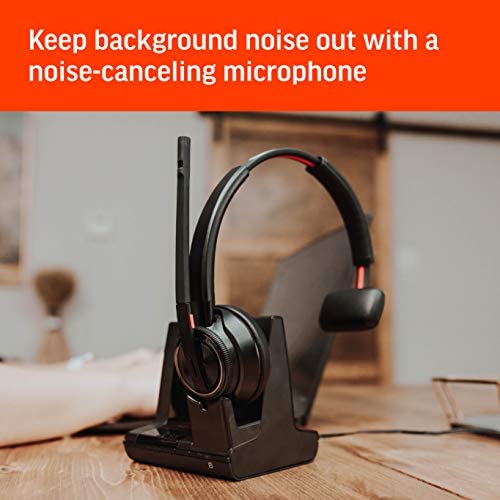 Plantronics - Savi 8210 Office - Wireless DECT Single-Ear (Monaural) Headset - Connects to Deskphone, PC and/or Mac - Works with Teams, Zoom & more - Noise Canceling