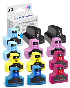 hotcolor remanufactured for hp 02 ink cartridges replacement for hp 02 printer ink cartridges work for hp photosmart c6280 c7280 8250 d7460 c8180 c6250 printer (2bk/2c/2m/2y/2lc/2lm, 12-pack)