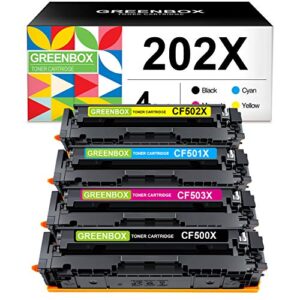 greenbox compatible toner cartridge replacement for hp 202x 202a cf500x cf501x cf502x cf503x for hp color laserjet pro mfp m281fdw m281dw m281cdw m280nw m281fdn m281m 254dwm 254dnm 254m 254nw(4 packs)