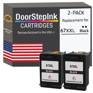 doorstepink remanufactured in the usa ink cartridge replacement for hp 67xxl 67 xxl 2 pack black for hp deskjet 2724 2725 2755e 4155 envy 6055 6075 6455