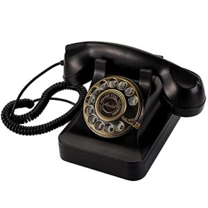 yopay classic rotary landline phone, vintage home telephones with mechanical ringer and speaker function for home, office, hotel, bar, retro black