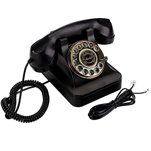 Yopay Classic Rotary Landline Phone, Vintage Home Telephones with Mechanical Ringer and Speaker Function for Home, Office, Hotel, Bar, Retro Black