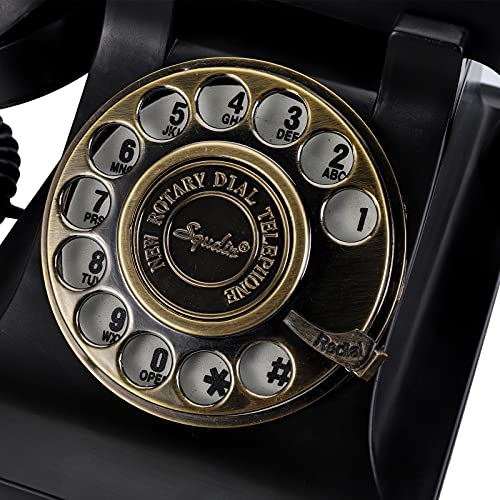 Yopay Classic Rotary Landline Phone, Vintage Home Telephones with Mechanical Ringer and Speaker Function for Home, Office, Hotel, Bar, Retro Black