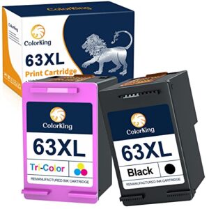 Colorking Remanufactured Replacement for HP Ink 63 HP 63XL Ink Cartridge Combo Pack for OfficeJet 3830 4650 4655 Envy 4520 4512 DeskJet 1112 2132 3630 Printer HP63 High Yield (1 Black, 1 Tri-Color)