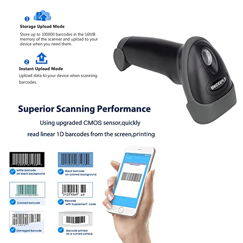 328 Feet Distance 1D CCD Wireless Bar Code Scanner for for PC Computers, UNIDEEPLY 2 in 1 (433MHZ Wireless & USB Wired) Automatic Barcode Reader Handheld USB Receiver for Store Supermarket, Warehouse