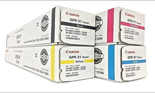 Canon GPR-31 2790B003AA 2802B003AA 2798B003AA 2794B003AA ImageRunner C5030 C5035 C5235 C5240 Toner Cartridge Set (Black Cyan, Yellow, Magenta 4-Pack) in Retail Packaging