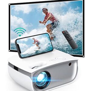 Wireless Wi-Fi Mini Projector, Portable LED Projector with 720p HD Resolution and 1080p FHD Support, 5500 Lux Brightness, Smartphone Screen Sync, Compatible with Laptops, TV Sticks, PS4, HDMI, AV, USB